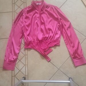 Vibrant Pink Satin Bodysuit SZ M